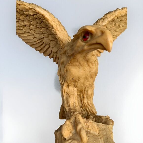 Vintage Eagle Sculpture Statue 12”H 13” Wing Span Red Eyes Soaring Mexico - Picture 15 of 16